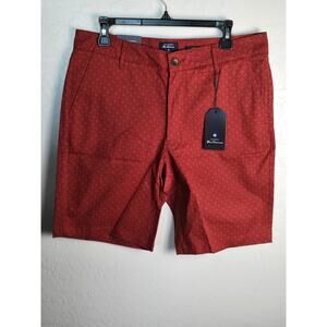 Ben Sherman Men’s Red Geometric Print Regular Fit Flat Front Shorts Size 33W NWT